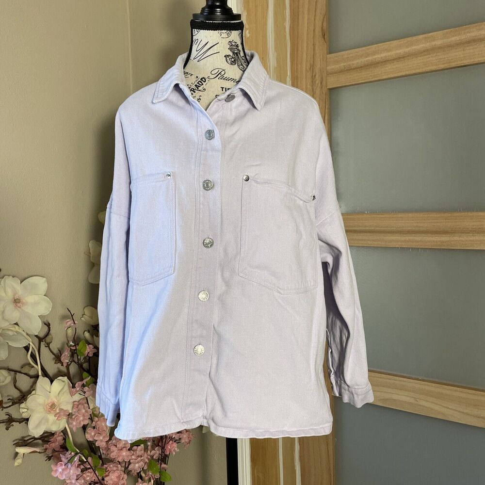 The Post Denim Jean Jacket Women's Size Medium Oversized Fit Purple Lilac